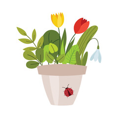 Spring Element Illustration Isolated On White Background. Gardening and Spring hand drawn elements. Floral and Animal Spring doodle set. Cute set of spring cliparts, easter elements.