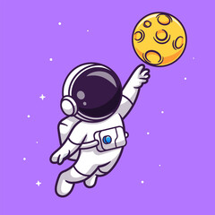 Cute Astronaut Catching Moon Cartoon Vector Icon Illustration. Science Technology Icon Concept Isolated Premium Vector. Flat Cartoon Style © catalyststuff