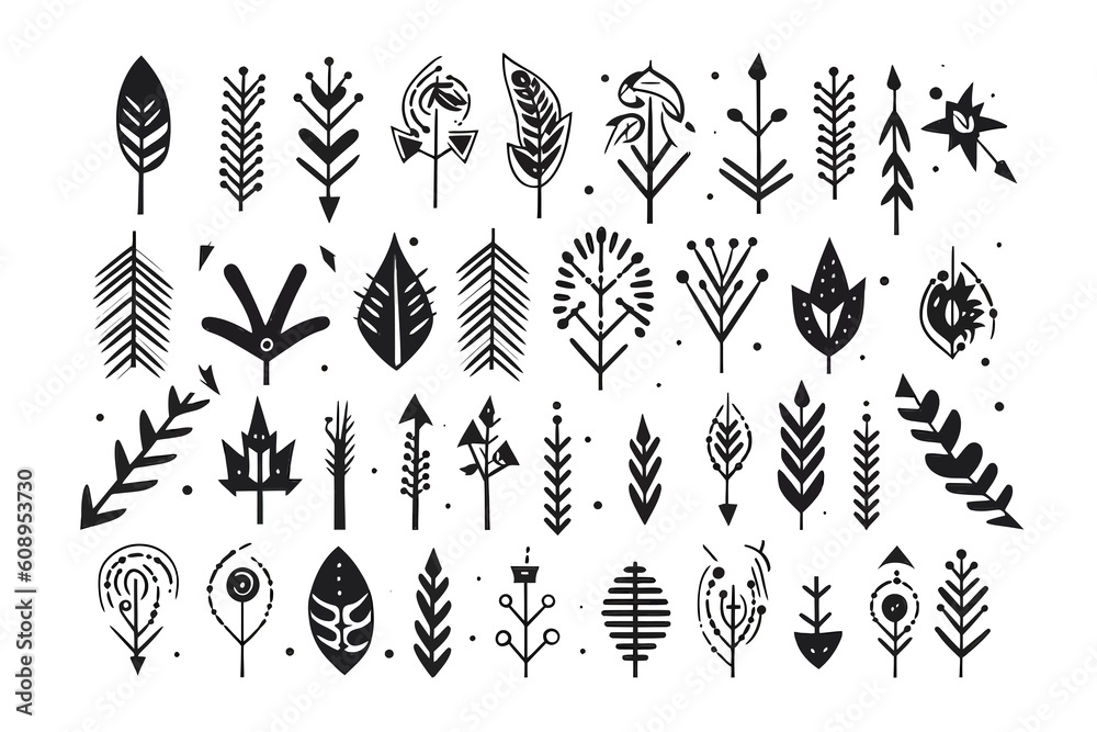 Fototapete Set of black hand drawn arrow element vector. Dotted and curvy lines. Scribble elements, cursors. Sketch style doodle. Collection of pointers. Vector