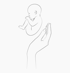 A hand holding a baby. Vector image.