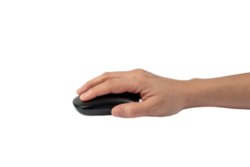 Hand and computer mouse wireless on transparent background.