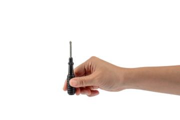 Hand and screwdriver tools on transparent background