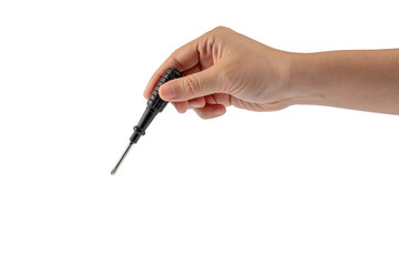Hand and screwdriver tools on transparent background