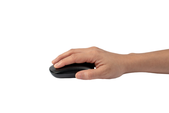Hand and computer mouse wireless on transparent background.