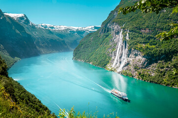 Seven Sisters waterfall in Geirangerfjord, Norway - obrazy, fototapety, plakaty