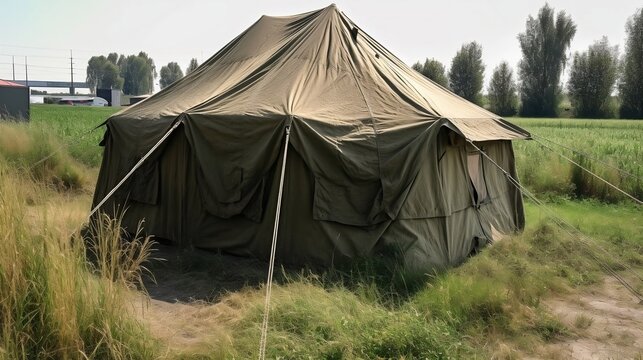 military tent in the forest