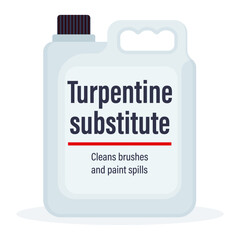Big bottle of turpentine substitute isolated on white background vector illustration.