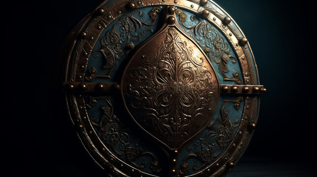 Medieval shield on the dark background. Generative Ai