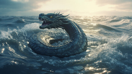 Sea serpent on the water. Generative Ai - obrazy, fototapety, plakaty