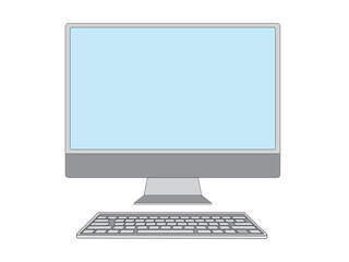 Computer and keyboard. Workplace. Monitor with blank screen. Vector illustration isolated on white background