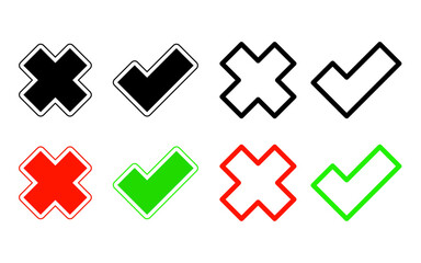 Set Of Check Mart and X Mark Icon On White Background