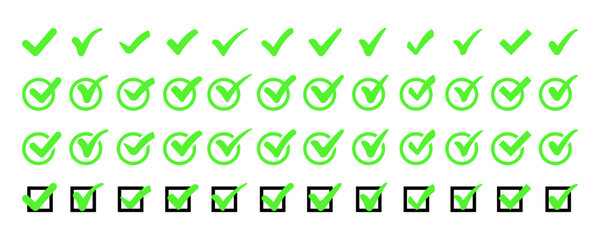 Set Of Green Check Mark. Confirmation Icons  Collection