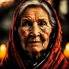 portrait of a very old Caucasian woman with wrinkles, Generative AI
