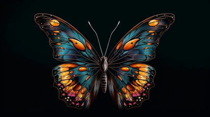 Fototapeta na wymiar A colorful butterfly with a black background.generative ai