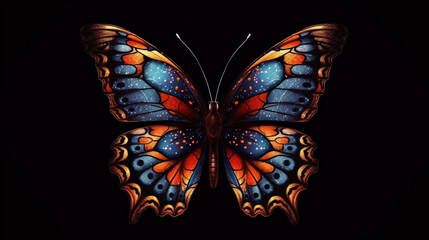 Fototapeta na wymiar A colorful butterfly with a black background.generative ai