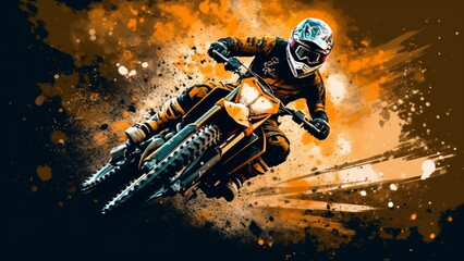 Motocross, Dirt bike rider doing a big jump. Supercross with Generative AI.