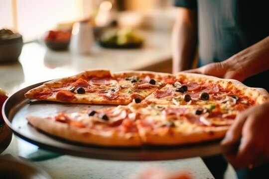 unrecognizable person taking a slice of pizza, AI Generated