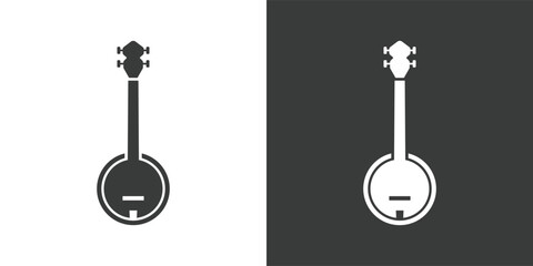 Banjo flat web icon. Banjo logo design. Traditional African string instrument simple banjo sign silhouette icon with invert color. Banjo solid black icon vector design. Musical instruments concept