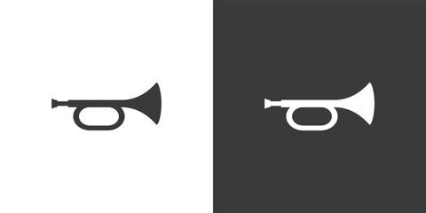Bugle flat web icon. Bugle logo design. Brass instrument simple bugle sign silhouette icon with invert color. Bugle solid black icon vector design. Musical instruments concept © Vinh