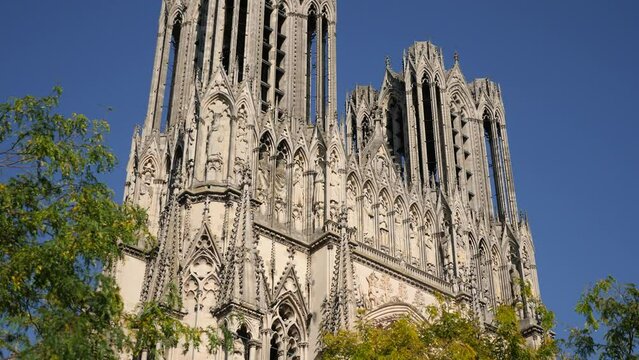 Landscape view of ornate Our Lady of Reims Cathedral - Notre Dame de Reims Cathedral