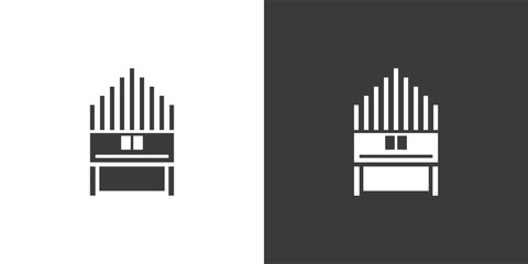 Pipe organ flat web icon. Pipe organ or church organ logo design. Keyboard instrument pipe organ sign silhouette solid black icon vector design. Musical instruments concept