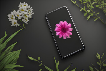 Image of Flowers and a cellphone. ai-generated, illustration
