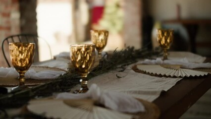 Wedding location summer garden party yellow glasses event table set decoration