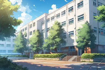 繊細で芸術的な学校や学園系背景のイラスト(AI generated image)