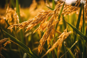 close up view of rice paddy. Generative AI