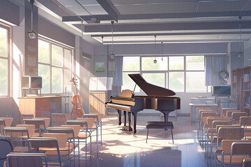 繊細で芸術的な学校や学園系背景のイラスト(AI generated image)