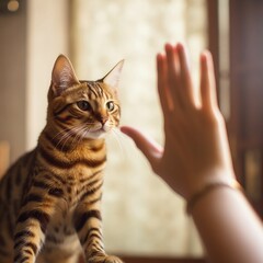 A Selective Focus on the Cute Cat's High-Five Paw,