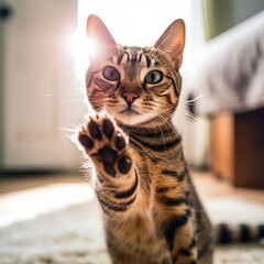 A Selective Focus on the Cute Cat's High-Five Paw,