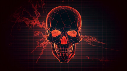 Human skull model image, stock market or forex trading charts and network. Generative AI.