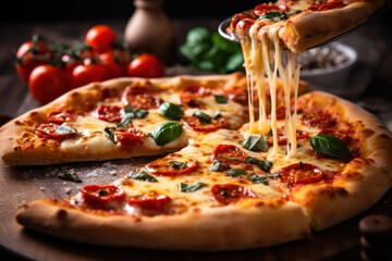 Fresh Homemade Italian Pizza Margherita with buffalo mozzarella and basil