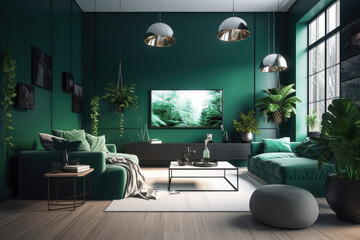 a 3d rendering of living room decor with plants, generative AI