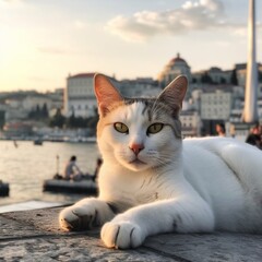 A Cat of Istanbul Perched atop the Grand Valide Khan