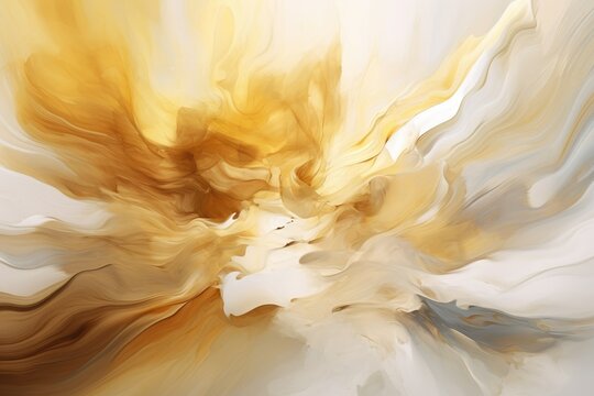 Abstract painting with epoxy resin, whites and gold, Generative AI