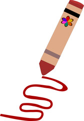 red crayon  and red curve line. vector illustration.