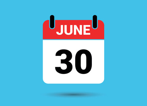 30 June Calendar Date Flat Icon Day 30 Vector Illustration