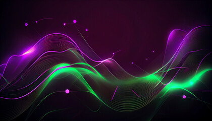 abstract futuristic background with green purple glowing neon moving high speed wave lines. Data transfer concept wallpaper. Ai generated image