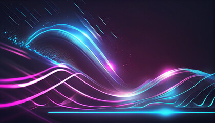 abstract futuristic background with pink purple blue  glowing neon moving high speed wave lines. Data transfer concept wallpaper. Ai generated image
