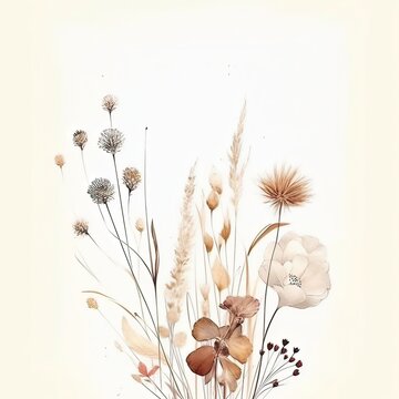 Floral watercolor background with wildflowers. Hand-drawn illustration.