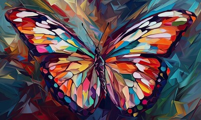 Fototapeta na wymiar Large iridescent butterfly wings on mystical fairy creature Creating using generative AI tools