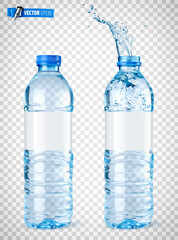 Vector realistic illustration of water bottles on a transparent background. - 608978336