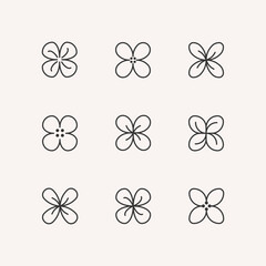 Canola, mustard symbol. Production of biofuel, oil, mixed feed, cosmetics, detergent. Flower emblem. Set of 6 geometric shape.