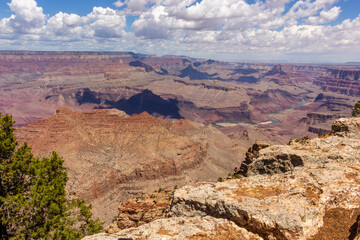 The South Rim of the Grand Canyon National Park, carved by the Colorado River in Arizona, USA. Amazing natural geological formation. The Desert View Point.