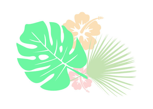 tropical leaves and flowers, pastel colors clip art preview
