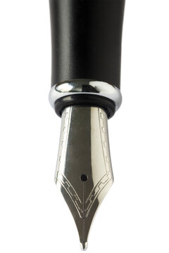 cut out vertical close up of a silver fountain pen nib