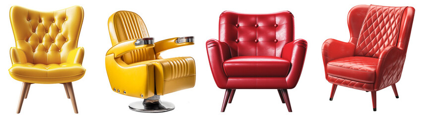 Obraz premium Four different classic seats in the colors yellow and red on a transparent background, Generative AI