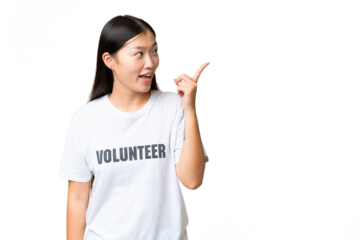 Young volunteer woman over isolated chroma key background intending to realizes the solution while lifting a finger up